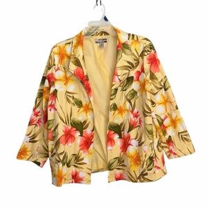 Sunset Cove Vintage Womens  floral cotton blazer jacket yellow pink hues Size 2X
